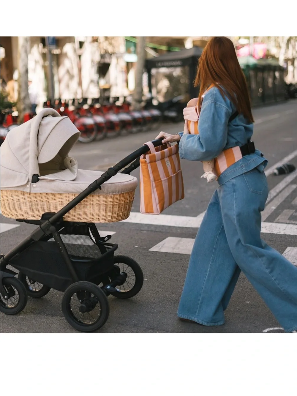 Minicoton Striped Orange & Pink Tote Bag by